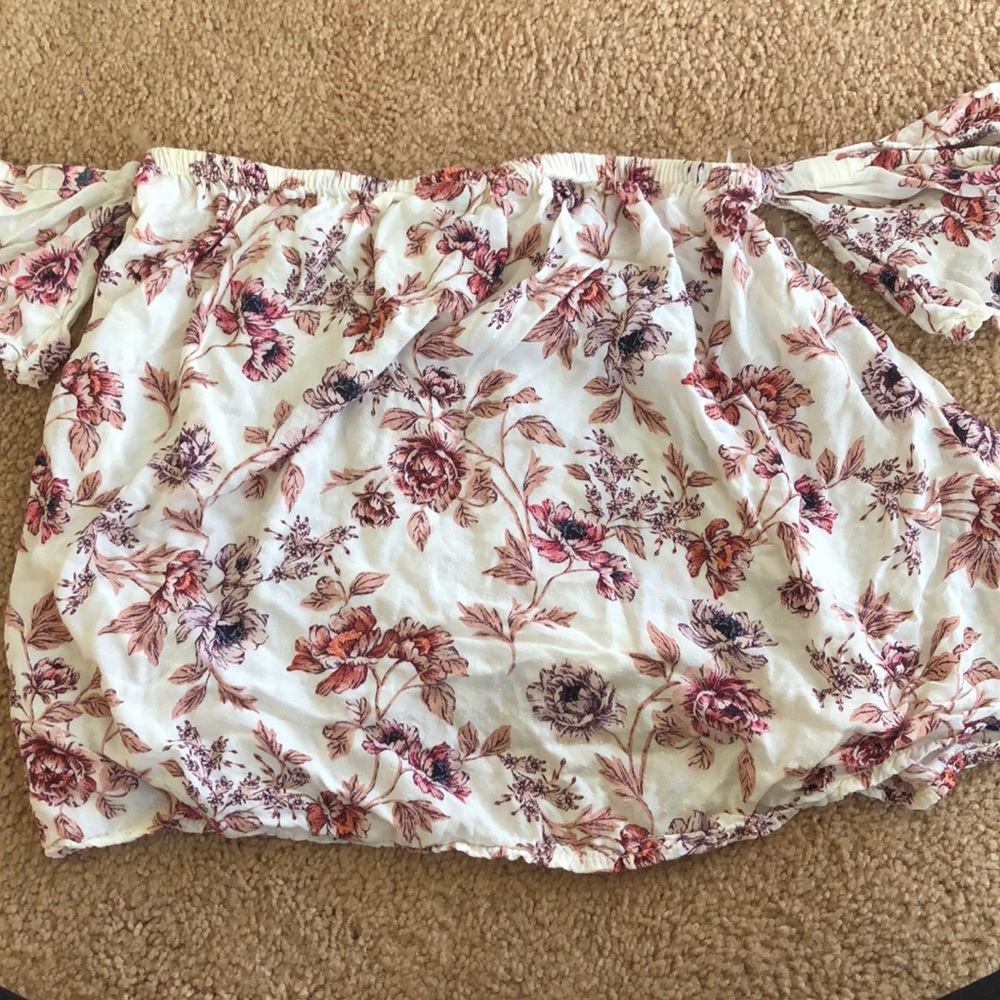 off the shoulder floral shirt